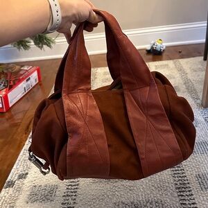 Kenneth Cole New York Leather Wool Mini Duffel, Maroon